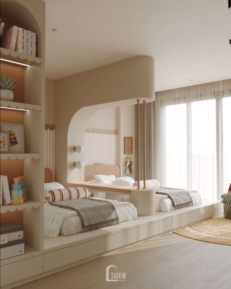 Phòng ngủ con – không gian nhỏ xinh đậm chất Wabi-Sabi tại thiết kế nhà phố Long Biên
 